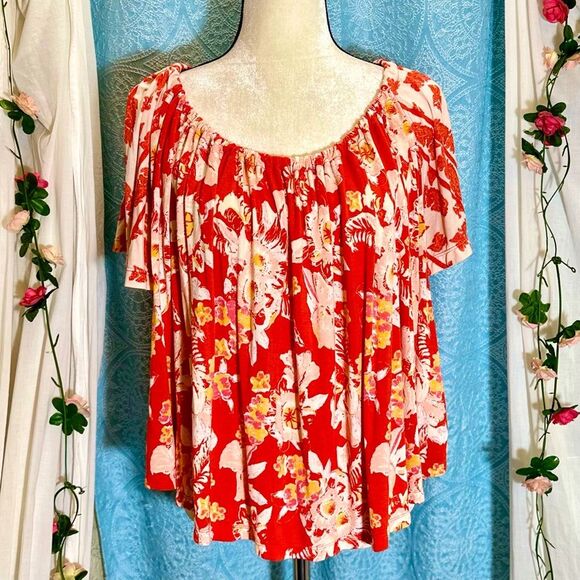 Free People Baja Babe Tie-Back Cold-Shoulder Floral Summer Top - Picture 5 of 8